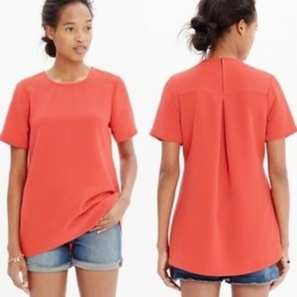 Madewell Orange Crew Neck Keyhole Neck Short Sleeve Tailored Pleated Top Size XS - Picture 1 of 12